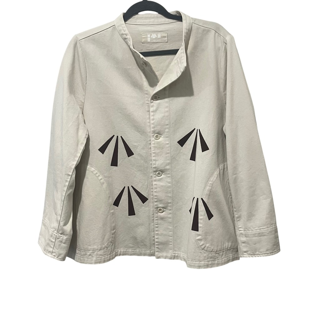 Labo.Art Button Front‎ Jacket Cream Cotton Twill Geometric Graphic Italy 4 XL